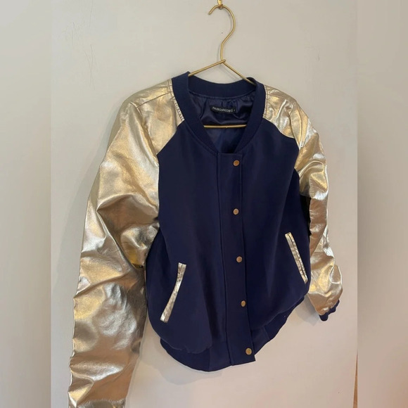 Fauberg Du Temple Blue varsity gold bomber jacket - Picture 3 of 7